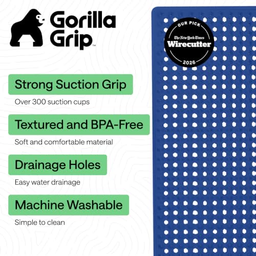 Image of GORILLA GRIP Bath Tub Shower Mat, Bathtub Floor Liner, 35x16 Royal Blue