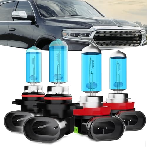 Image of Headlights Fit for 2013-2021 Dodge RAM 1500 2500 3500 Without Projector (2019 2020 2021) Halogen Headlight Bulbs,9005 /HB3 /H10 High Beam + H11 /H8 /H9 Low Beam,Plug And Play,Pack of 4