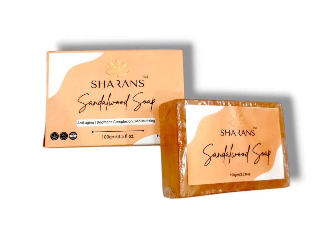 Sharans Herbal Sandalwood Bathing Soap, Natural Soap with Essential Oils & Vitamins E for Healthy Skin, Suitable for All Skin Types (Pack Of 1)