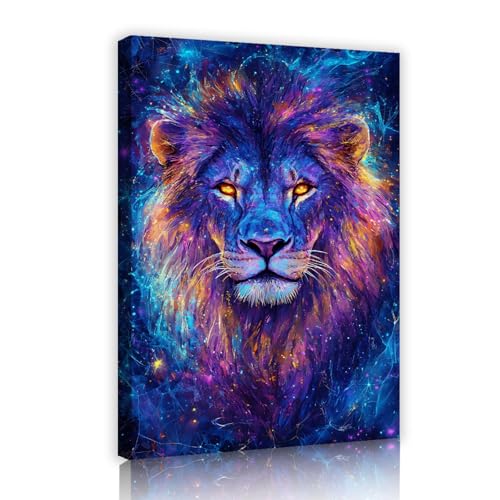 UIRINGART Novedad África León Pintura Guapo León Lienzo Impresión Arte de Pared Póster Audaz y Colorido Arte de Póster para Oficina Decoración de Pared de Casa 65x100cm Marco interior