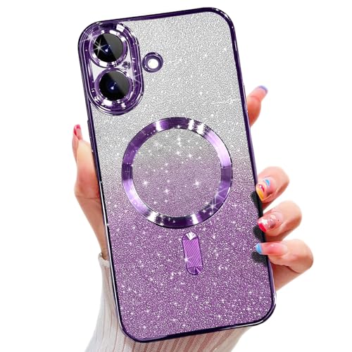 Image of Misscase for iPhone 17 Case Compatible with MagSafe,Built-in Camera Lens Protector Full Protection Soft TPU Anti-Scratch Anti-Fingerprint Magnetic Glitter Slim Case Cover 6.3 inch Purple