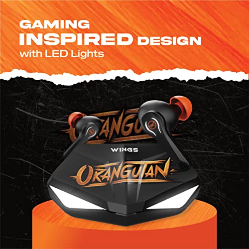 Image of Wings Phantom Orangutan, TWS Earbuds with Gaming Inspired case Design, Wireless Bluetooth 5.3 airpods with SpeedsyncTM, 30 Hours Gameplay and 8 Hours Gameplay, Low Latency 50 ms