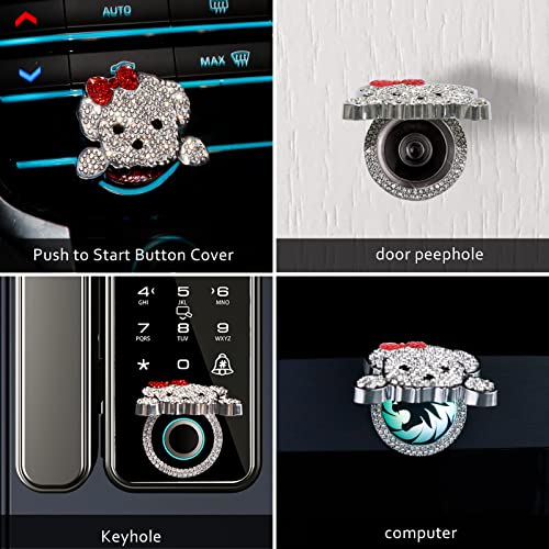 Koruipei Bling Push To Start Utton Cover Accessories, Cute Dog Car Accessories For Women, Crystal Rhinestone Car Engine Start Stop Button Cover, Girly Car Decoration Interior Sticker, Red #TOP1