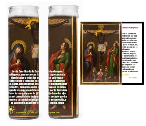 Cristo Negro de Esquipulas de Guatemala Milagroso Señor de Esquipulas Jesús Crucificado Set de 2 o 4 Velas con tarjeta (Set de 2 mas tarjeta)