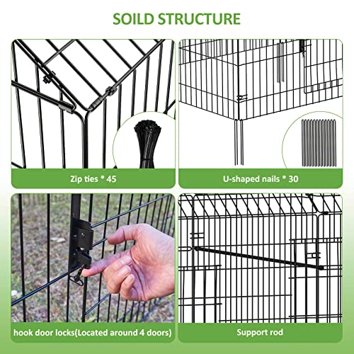 INJOPEXI Metal Chicken Coop Chicken Runs for Yard with Cover (139" L×40" W×39" H), Black, large