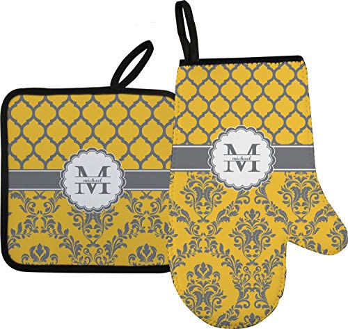 RNK Shops Personalized Damask & Moroccan Right Oven Mitt & Pot Holder Set w/Name and Initial