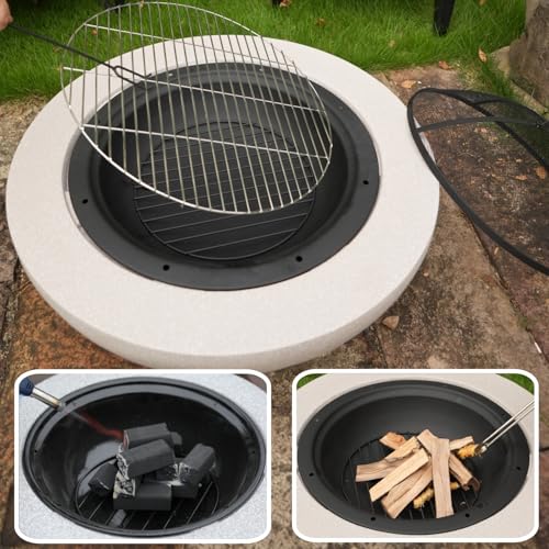 Image of Round Wood Burning Concrete Outdoor Fire Pit,35.43 inch Heat Resistant MGO Ceramic Material Base with BBQ Grill Firepit for Patio Garden,Backyard Barbecue,Outdoor Gatherings Light Gray (Grey 2)