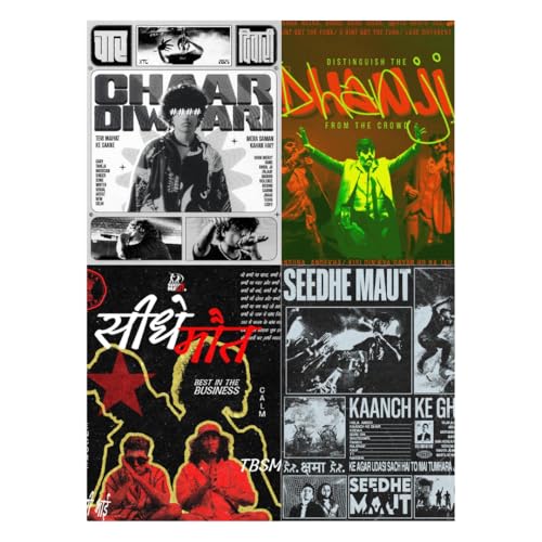 Image of ADIGRAFIX Set of 8 Aesthetic DHH A4 Posters - Seedhe Maut, Chaar Diwari, Krsna, Yashraj, Dhanji, Raftaar, Arpit Bala - Premium Wall Art Prints 9x12 Inches - Decor for Home, Bedroom, Studio, Office - Unframed