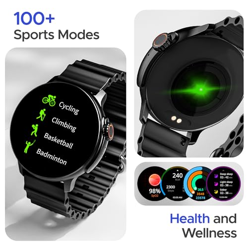 Image of boAt Lunar Tigon Smart Watch w / 1.45 inch (3.6 cm) AMOLED Display,Advanced BT Calling,Always on Display, Functional Crown,Premium Design & Ocean Ridge Strap,IP67,HR & SpO2 Monitoring(Active Black)