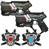 2 Light Battle Connect Anti-Cheat Laserpistolen (Metallic Grün Grau) + 2 Westen