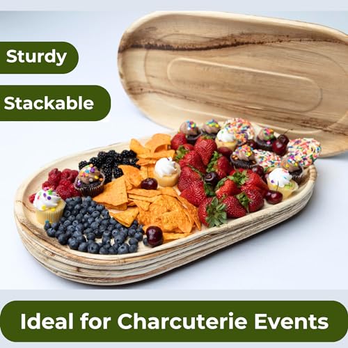 Dtocs Disposable Charcuterie Boards (10) - Oval 22 Inchx12 Inch Palm Leaf Platters | Bamboo Disposable Serving Trays Look Sturdy thumb #1