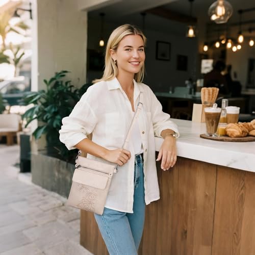 Image of Small Crossbody Purse for Women, Vegan Leather Multi Pocket Bag | Small Crossbody Bags for Women with Embossed Design, Adjustable Strap, Lightweight Travel Shoulder Bag for Daily Use and Gift