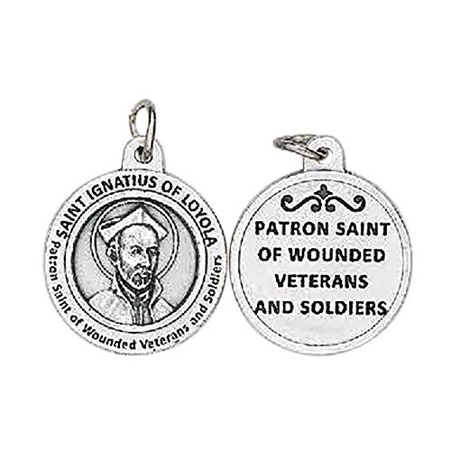Saint Ignatius of Loyola Franciscan Priest Founder of the Jesuits Patron of Wounded Soldiers Round Silver Oxidized Medal Blessed by His Holiness - Main Image