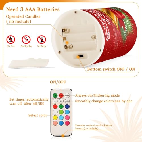 Image of Flickering Flameless Candles, Christmas Bells LED Candles with Remote Timer, Set of 2 Battery Operated Candle for Valentine Wedding Birthday