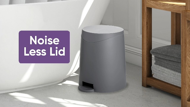 Image of Superio Mini Bathroom Trash Can with Lid 3 Liter, Plastic Waste Bin 0.75 Gallon, Modern Flat Lid Step On Trash Can with Foot Pedal, for Bathroom, Bedroom, Office, Under Desk, Soft Close (2, Grey)