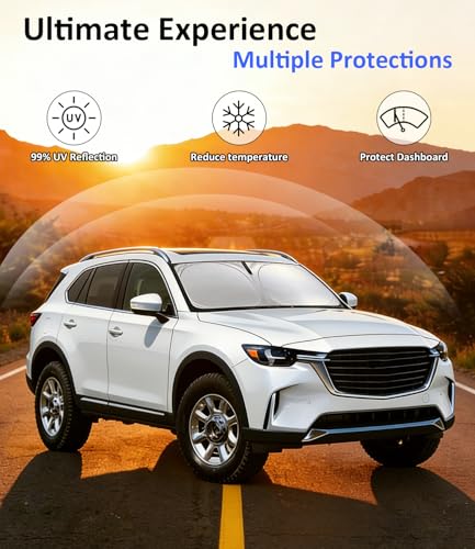 Image of Windshield Sun Shade for 2024 2025 2026 Mazda CX-90 CX90 PHEV | Car Accessories, Front Window Sun Visor & Heat Shield | 240T Sunshade Protection Blocks UV Rays Keep Your Car Cooler