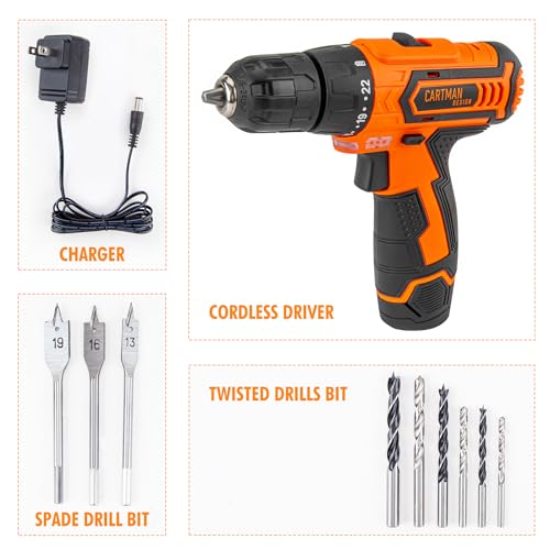 CARTMAN Power Tool Combo Kits with 12V Cordless Drill, Professional Household Home Tool Kit Set, DIY Hand Tool Kits for Garden Office House Repair, with a Robot Style Carry Box