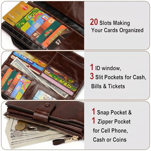 Image of YALUXE Women's Real Leather Wallet RFID Protect 21 Card Slots Phone Pocket