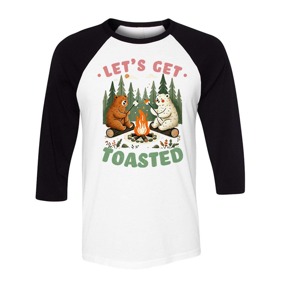 TeesAndTankYou Let's Get Toasted Three-Quarter Raglan Sleeve Baseball Shirt Unisex Medium White/Black