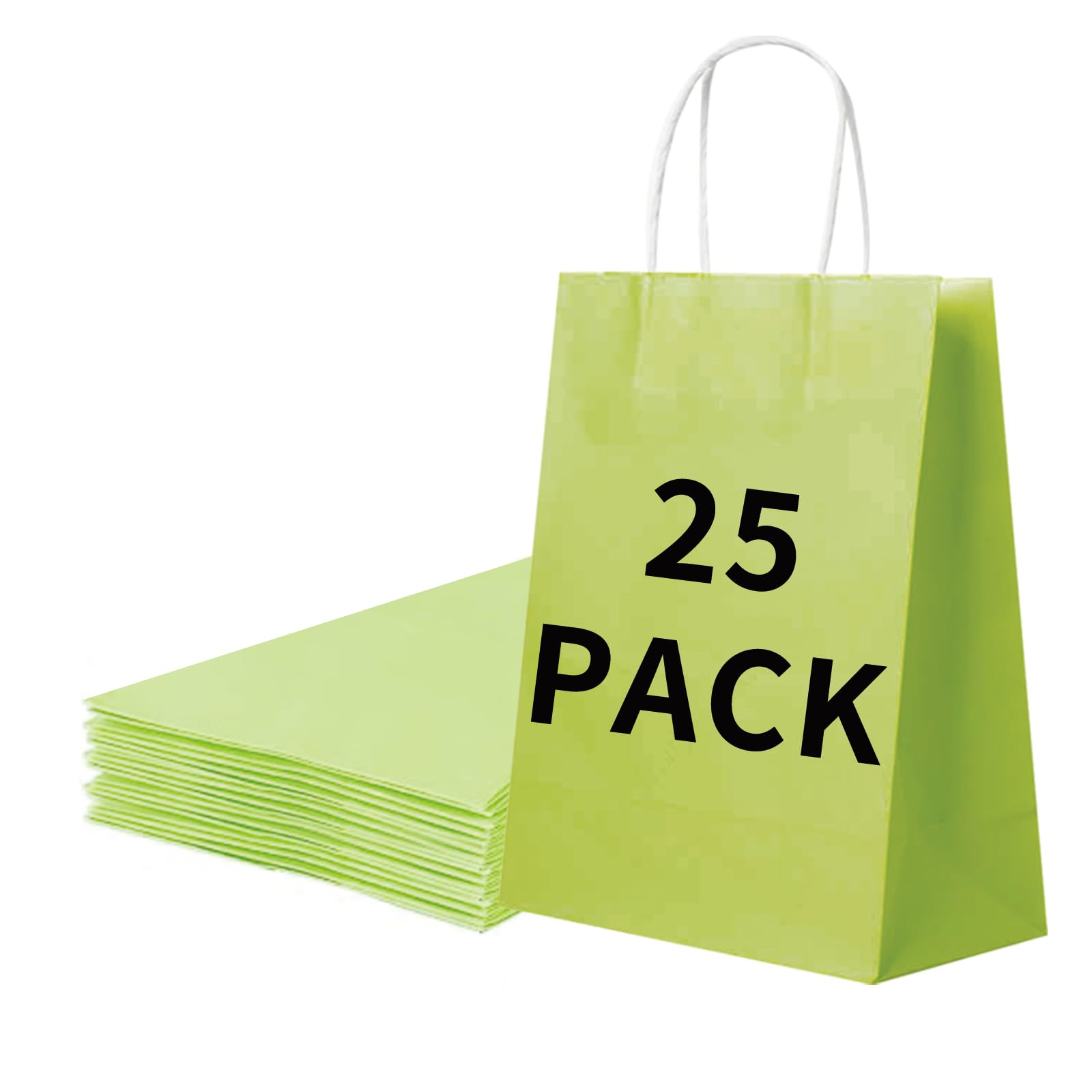 BAG BOX 25 Pack Small 5.9x3.1x8.25 Inch Green Kraft Paper Gift Bags with Handles for Bulk Shopping, Retail, Craft, Party Favors, Wedding, Grocery &