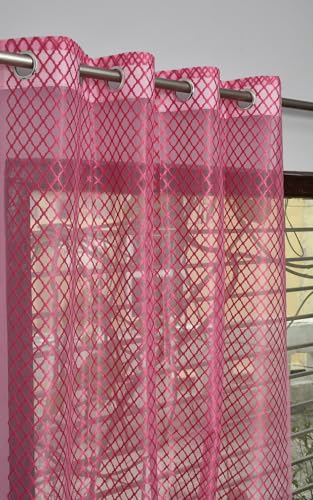 Image of IVAZA Heavy Premium Polyester Beautiful Moroccan Trellis Design Transparent Net Curtains | Modern Parde for Living Room Bedroom | Home Office Screens Window- 5 Feet (Pack of 2) Pink