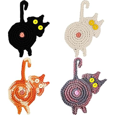4PCS Novelty Cat Butt Coaster, Handmade Knitted Cat Butt Crochet Drink Coaster, Personalized Resistant Absorbent Cute Cup Mat,Coasters for Office BarHome Decoration, Gifts for Cat Lover Cover