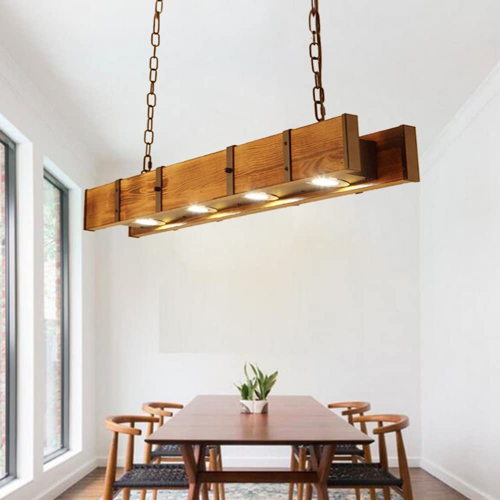 Lámpara Colgante De Madera Rústica Luz Colgante LED Mesa De Comedor Lámparas Colgantes Retro Altura Ajustable Luz De Techo Industrial Vintage Oficina Cafe Bar Iluminación De Loft Creativo Araña
