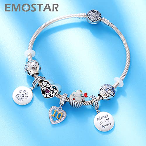 EMOSTAR 10 to 20 21 22 23 24 25 28 30 33 35 40 45 50 55 60 65 70 75 80 Birthday Charms fit European Anniversary Bracelet Necklace, Dangle 18K Golden Number Heart Pendant with CZ, for Women/Men4