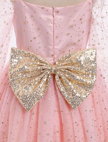 ABAFIP Girls Sparkly Tulle Long Sleeve Dress Sweetheart Mesh Sheer Birthday Wedding Party Glitter Tutu Dress4
