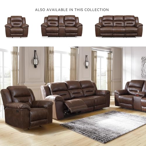 Image of Signature Design by Ashley Stoneland Faux Leather Manual Pull Tab Rocker Recliner, Dark Brown