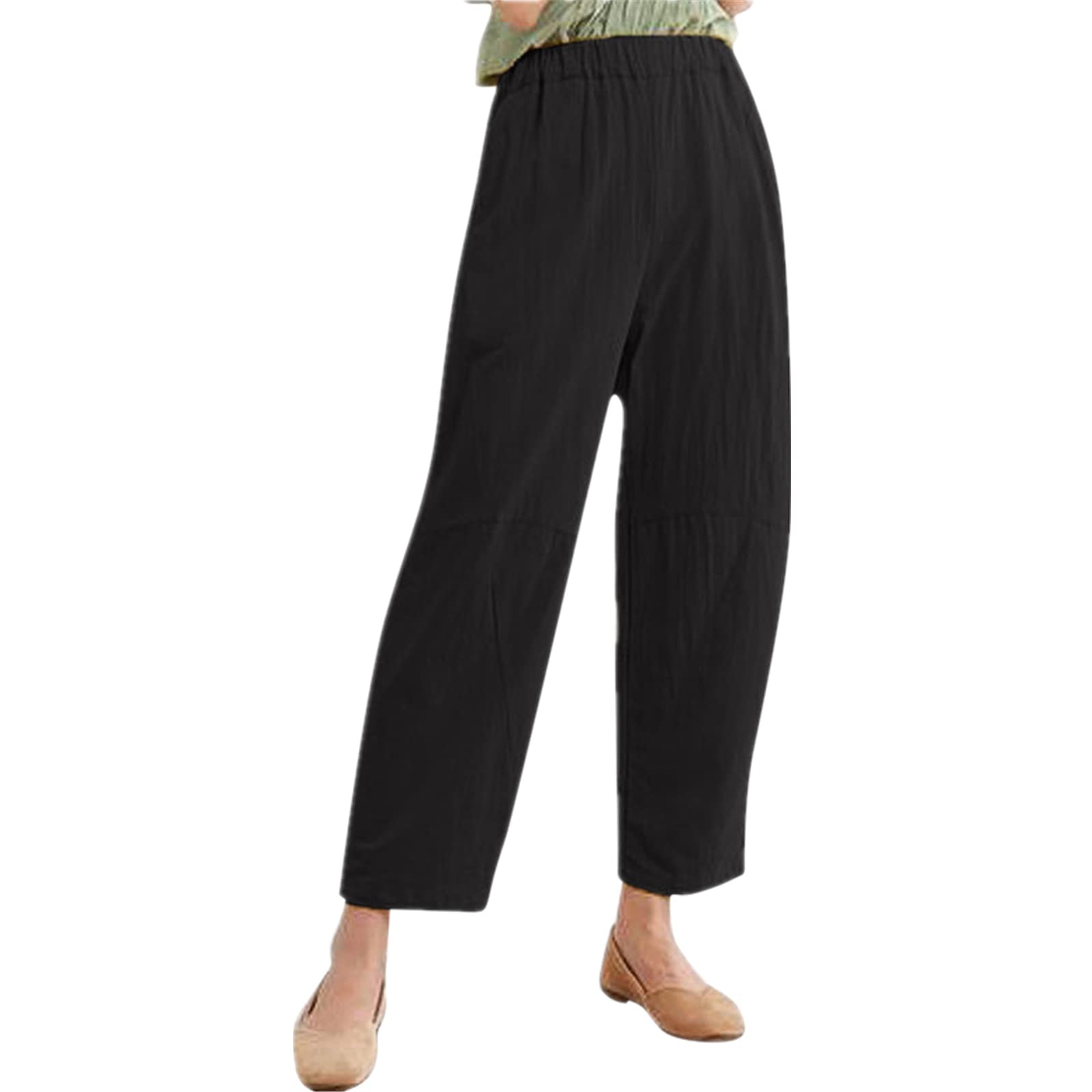 ANBID Ordinary Straight Pants Work Pants Womens Elastic Business Office Casual Pants with Pockets Black L