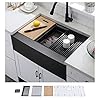 Hotis 33 Inch Kitchen Sink, Black Farmhouse Sink, Flat Apron-Front Undermount Drop In Farm Sink, Stainless Steel Single Bowl Farmhouse Kitchen Sink, Workstation Kitchen Sink With Accessories