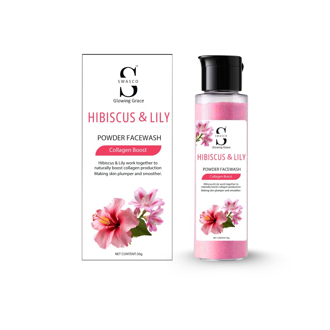 SWASCO Hibiscus & Lily Powder Face Wash 30g | Pure Flower Extract, Boosts Collagen, Makes Skin Plumper & Smoother | Natural Powder Face Wash for Healthy Glowing Skin