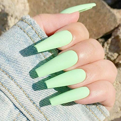 Extra Long Press on Nails Coffin Fake Nails Ballerina False Nails Full Cover Acrylic Nails for Women and Girls (Glossy Black) (Glossy Chartreuse) (Matte Light Green)