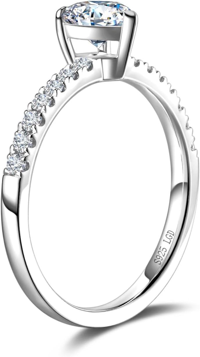 AGVANA Radiant Muse 0.3-1.0 Carat Heart-Cut Lab Grown Diamond Ring in Sterling Silver (0.5-1.2 Ct. Tw.) Engagement Anniversary Wedding Ring for Women (D-E Color, VS Clarity) - Image 4