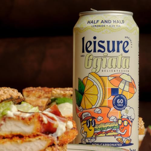 Image of Leisure Hydration - Half and Half with Ggiata Delicatessen [Electrolyte Refresher - 16oz Cans, 12pk] - Half Lemonade Half Black Tea Hydration Drink, Packed w / Magnesium & Ashwagandha For Mood & Stress Support