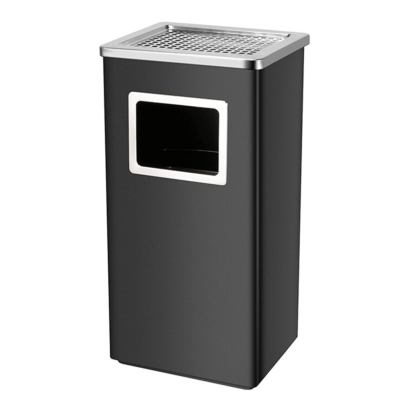 TIANQIHAO Outdoor Trash Can - Stainless Steel Square Trash Bin With Decorative Fluted Panels And Built-In Ashtray For Commercial Use