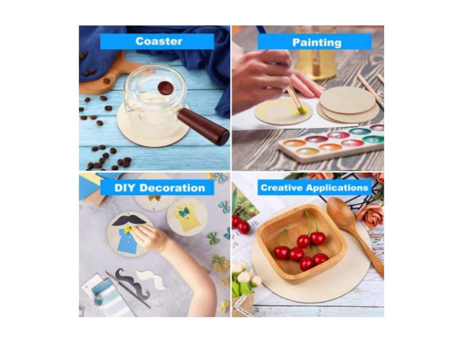 Image of 3 Inch Round Shaped MDF Coasters Plain Wooden Art Craft Coaster Blank Cutouts for Tea Coffee Painting Wood Sheet Craft, Decoupage,Resin Mandala Art Work & Decoration, 2.5mm Thick (Pack of 50)