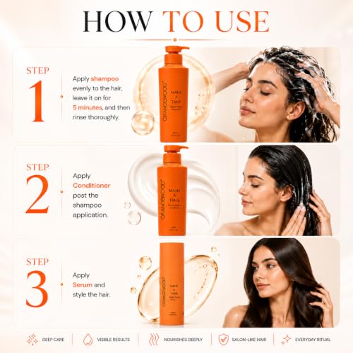Image of Orangewood Mane‑A‑Tame Repair Rescue Shampoo & Conditioner - 2 x 350 ml Combo - Sulphate‑, Paraben‑ & Mineral‑Oil‑Free - Infused with Lime, Avocado & Quinoa to Smooth & Repair Damaged Hair