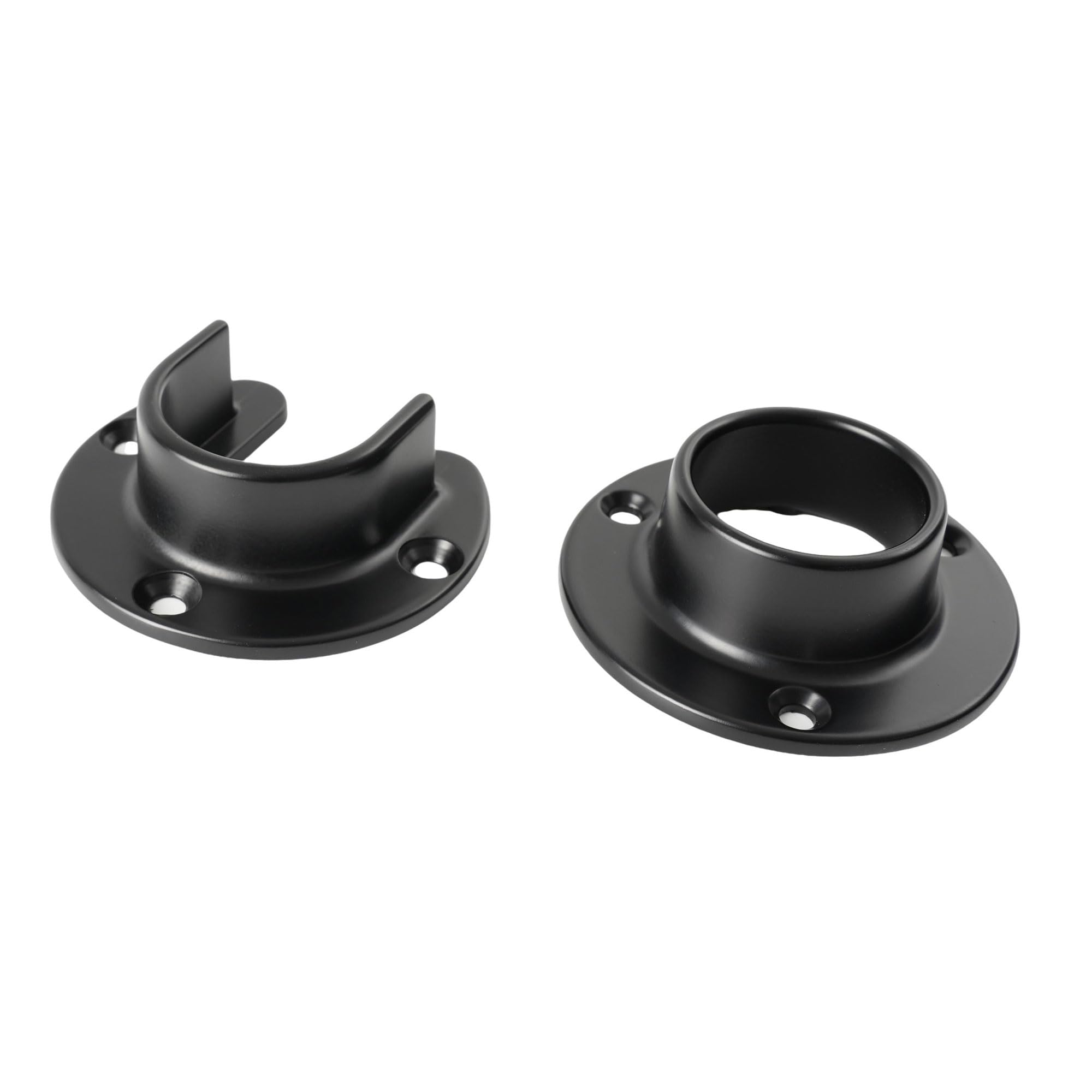 Cosnys 1 Pair Heavy Duty Matte Black Zinc Closet Pole Sockets Rod End Support Flange Rod Holder Set Wall Mount Pipe Bracket with Screws for Closet Wardrobe Shower Curtain Rod (Fit 33mm 1-1/4",Black)
