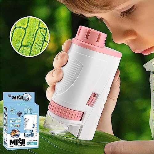 Pocket Microscope for Kids - Portable Mini Microscope 60x-160x with LED Light, Handheld Microscope for Kids and Students Microbiological Observation Learning, Surprise Gift for Children's Day(Pink) 8 51+Z033e8ZL. AC