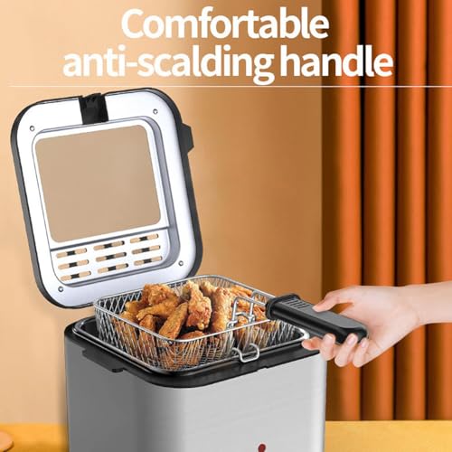 Freidora de grasa profunda de 2.5L y 1000W para patatas fritas con cesta de acero inoxidable 3