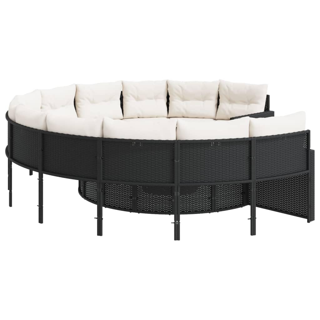 Canapé De Jardin Rond En Résine Tressée Noir Avec Table Et Coussins - VidaXL - Pour Terrasse, Extérieur