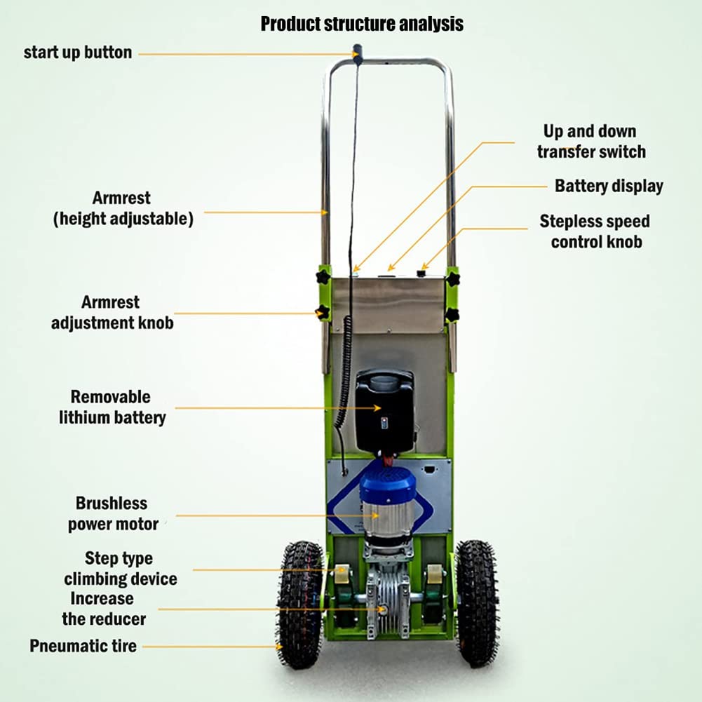 Carrello montascale elettrico, carrello a mano facile da usare su e giù per le scale con carico 200 kg, carrello salva manodopera con batteria rimovibile da 48 V / 20 Ah, verde/verde / 800