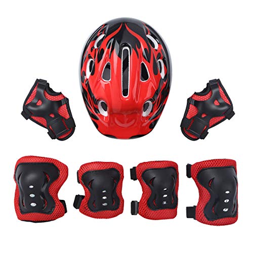MSemis Casque Vélo Enfant 7 Pcs Set de Protection Roller pour Enfant Fille Garçon Casque Réglable Coudières Genouillère Protège-Poignets Protection...