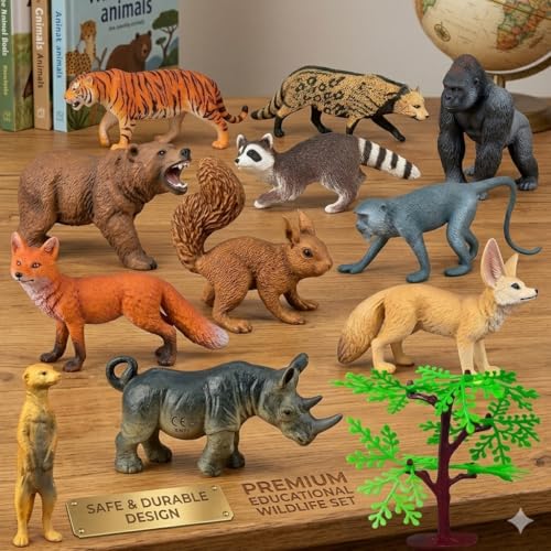 Image of Realistic Wild Jungle Animals Toys for Kids 3+| 13PCs Attractive Forest Zoo Animal Toy Action Figurine Playset for Boys and Girls Birthday Gift for Children Best Decoration & Educational Items