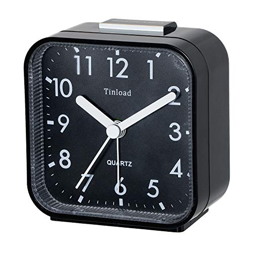 Image of Tinload Small Battery Operated Analog Travel Alarm Clock Silent Non Ticking, Gentle Wake, Ascending Beep Sounds, Snooze,Lighted on Demand, Easy Set