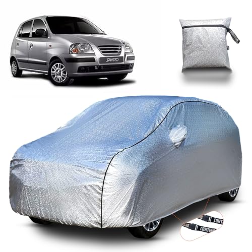 Image of Continental [SilverGuard] Dual Belts Extra Protection Hyundai Santro Body Cover (2002-2017) Build with Triple Stitched,Waterproof & Dustproof Car Cover for Santro (Metallic Silver).