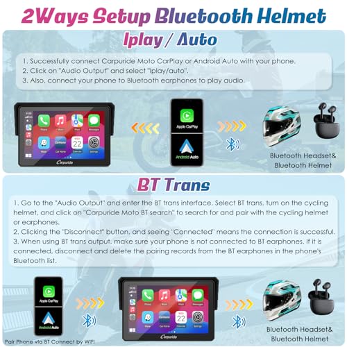 Image of Carpuride W502B Motorcycle Carplay Screen for BMW R1200GS R1250GS S1000XR Motorcycle, 5 inch Waterproof Touchscreen, Portable Carplay /Android Auto GPS Navigation for Motorbike, Dual Bluetooth