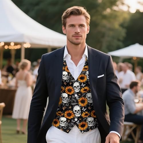 Men's Casual Suit Vest with Pockets V Neck 4 Buttons Vest Plus Size Slim Fit Business Waistcoat for Tuxedo Wedding3